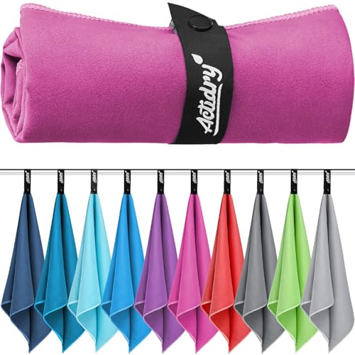 Actidry Microfibre Hand Towels, Set of 2, 80 x 160 cm and 40 x 80 cm, Magenta, Sports Towel, Children, Hiking, Camping, Lightweight, Quick-Drying, Absorbent, Towels in 10 Colours, S, M, L, XL Sizes