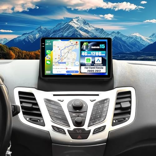SIXWIN 4+128G Android 15 Radio Coche para Ford Fiesta 2009-2017 con CarPlay&Android Auto&Mirrorlink,9 Pulgadas Pantalla Táctil con Bluetooth/WiFi/GPS/FM/RDS/USB+AHD Cámara