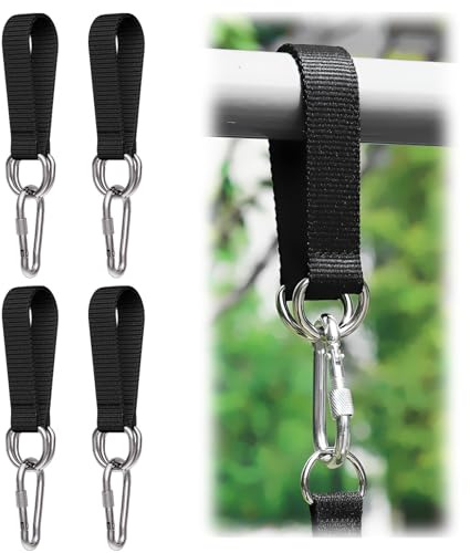 Lot de 4 sangles de suspension pour balançoire et hamac, sangles en nylon 30 cm avec mousquetons et anneaux en D robustes, kit de fixation indéchirable pour fauteuil suspendu intérieur extérieur jardi