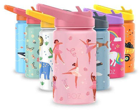BOZ Botella Agua Niños, Cantimplora Infantil de Acero Inoxidable Infantil, con Tapa Antigoteo Niños, para Bebe, Niña o Garrafa Agua Criança, Sin BPA, Apta Lavavajillas (14 oz (414 ml) (Bailarina)