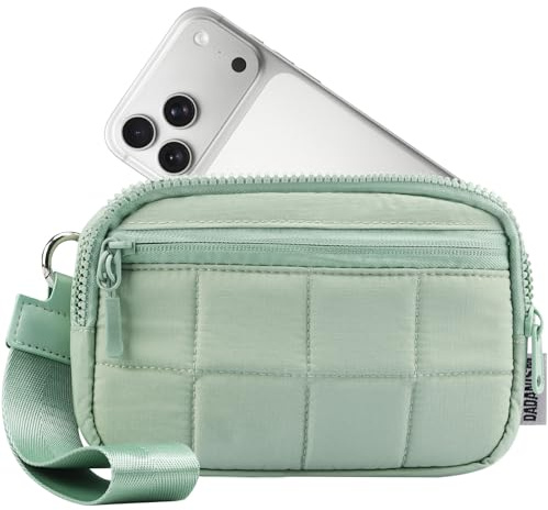 Dadanism Wristlet Wallets for Women, RFID Blocking Wristlet Phone Wallet, Quilted Credit Card Holder with Detachable Wrist Strap & 3 Zipper Pockets, Card Organizer Bag for Travel, Green