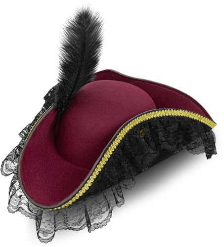 Spinosaurus Piratenhut Damen Herren Piraten Hut Dreispitz mit Feder,Pirate Zubehör Für Männer Und Frauen Halloween Fasching Kostüm Accessories