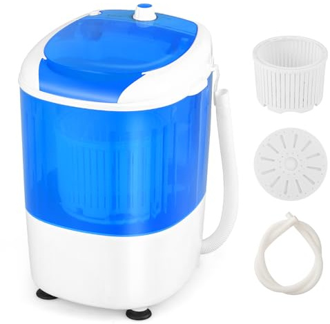 COSTWAY Portable Mini Washing Machine with Spin Dryer, Washing Capacity 5.5lbs, Electric Compact Machines Durable Design Energy Saving, Rotary Controller, Laundry Washer for Home Apartment RV, Blue