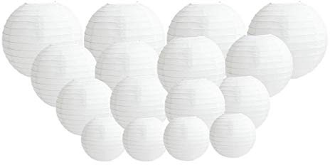 16 PCS Paper Lanterns, Round White Paper Lantern with Wire Ribbing, Different Sized White Lampshades, 4 6 8 10 Paper Lampshades for Weddings, Parties, Celebrations, Patios and Rooms