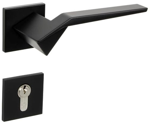 Gedotec Set di maniglie a leva nero opaco [PZ - cilindro] 1x ferramenta per porte Rosetta quadrata I Maniglie per porte Porte interne PALADIN I Maniglia per porte con spessore 35-47 mm