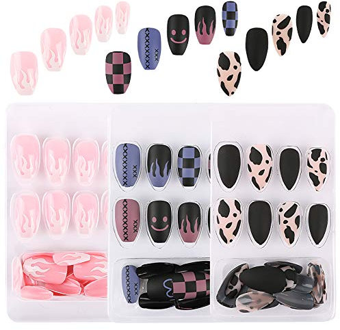 UFLF 72 Stück Falsche Nägel Kurz Künstliche Nägel zum Aufkleben Kunstnägel Tips Nail Tips Fake Nails mit Klebepads DIY Nagelspitzen