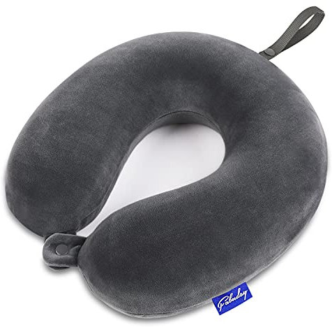 Travel Pillow Memory Foam for Airplanes - Neck Pillow for Traveling, Car, Home, Flight Pillow for Sleeping with Attachable Snap Strap Soft Washable Cover, Provide Head Neck Support Rest, Dark Gray