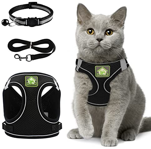 Katzenhalsband, Geschirr und Leine, Set mit reflektierendem Streifen, atmungsaktiv, weiches Netzgewebe, für Frettchen, Welpen, Kaninchen, Kätzchen, Leine und Geschirr für Kätzchen, Spaziergänge