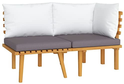 vidaXL Akazienholz Massiv Gartenmöbel 2-TLG. mit Kissen Ecksofa Mittelsofa Sofa Lounge Sitzgruppe Garten Garnitur Gartenset Gartensofa