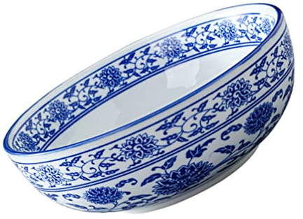 Cabilock Ceramic Noodle Bowls Large Serving Bowl Chinese Style Ramen Bowls Blue and White Porcelain Soup Bowl Udon Asian Rice Bowl for Home Kitchen Use (8Inch)