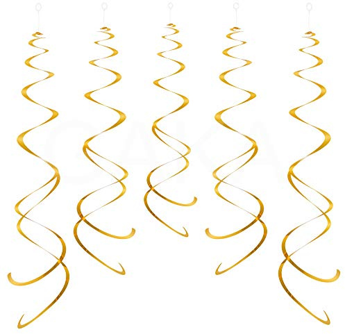 GAKA FAVOR 30 Stück Wirbel Deko Gold Spiralen Girlande Folien Deckenhänger DoppelSpiral Deko für Geburtstag, Hochzeit, Silvester oder Karneval Partydeko
