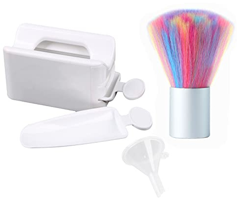 Nail Dipping Powder Recycling Tray System- 2pcs French Nail Dip Container Dip Powder Box and Colorful Soft Nail Art Dust Remover Brushes for Nail Art Manicure Cleaning Makeup Tool