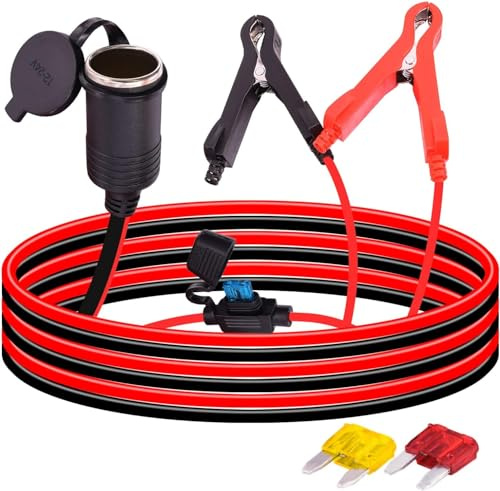 Leehitech KFZ Batterieklemme Clip Kabel 12V/24V Zigarettenanzünder Verlängerungskabel 16 AWG Wasserdicht Zigarettenanzünder Buchse Steckdose Adapter Alligator Clip Kabel 3M
