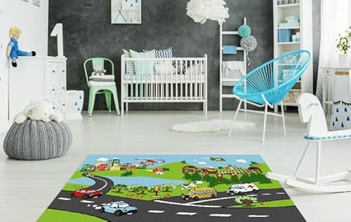 VALDERN Stadtverkehr Kinderzimmer Bodenteppich männlich weich spielteppich rutschfest waschbar 80 x 120 cm