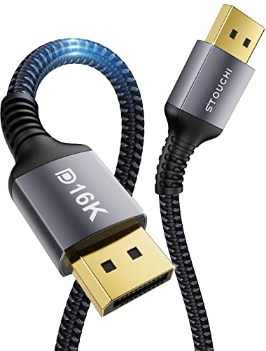Stouchi VESA Certified DisplayPort 2.1 Cable 10FT/3M, 54Gbps UHBR13.5 [16K 8K 4K@240Hz] DP Cord, Support FreeSync G-Sync, DSC 1.2a, Snag-Free Connector for RTX 5090/4090, Gaming Monitor