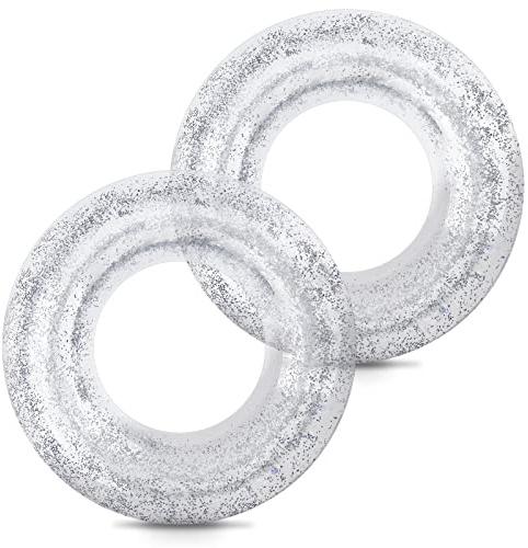 2 Stück Schwimmring Erwachsene, Pailletten Aufblasbare Schwimmreifen, Dauerhafter Transparenter Pool Schwimmen, Pool Spielzeug für Schwimmbad-Partydekorationen, Strand, Outdoor Partyzubehör(Silber)