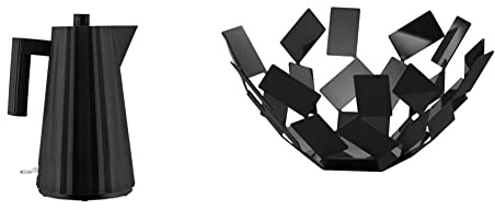 Alessi Plissé | MDL06 B Elektrischer Wasserkocher, Schwarz & La Stanza dello Scirocco Obstschale, Edelstahl, schwarz, Edelstahl 18/10, schwarz lackiert, 2.5 x 27 x 30 cm, MT02 B