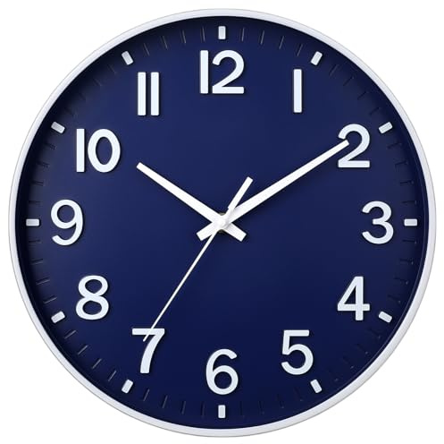 Wall Clock 12 Inch Silent Non Ticking Quartz Modern Decorative Clock | for Office Classroom Home Living Room Bedroom(navy blue)