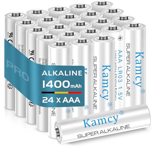 Pilas AAA KAMCY (Paquete de 24), Pilas Alcalinas AAA, Pilas Desechables, 1.5V Micro LR03, Paquete de 24 Pilas AAA, 1400mAh
