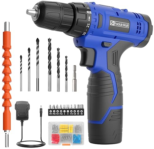 FADAKWALT Atornillador Electrico 12V,Kit Taladro Atornillador Batería,Portabrocas Sin Llave 3/8 Pulgadas,Destornillador,Destornillador Eléctrico,21+1 Ajustes de Par con Batería y Cargador