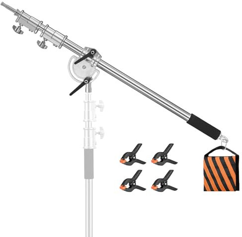 Soonpho Pied Girafe Studio Photo Boom Arm for C Stand,Silver Bras d'extension 3.6ft to 8.2ft Barre de Suspension de Poignée d'Extension,Universal Interface with Sandsack for Studio,Monolight,Softbox