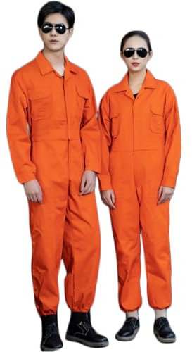 TOVCHEI Unisex Langarm Arbeit Overall Arbeitskleidung Overall Mit Multi Taschen Und Gummibund,Orange,M