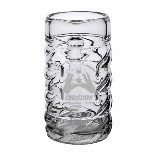 LUXENTU Maßkrug Diamond mit Gravur, Henkelkrug mit 1,0 Liter Einschenklinie, Personalisierte Lasergravur mit Name, Geschenk für Fußball-Fans, Torwarthandschuhe
