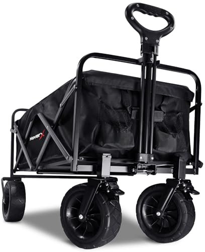 MoverX 120L Festival Trolley on Wheels, Folding Wagon, Portable Camping Cart, Collapsible Foldable Trolly for Beach Outdoor Garden Picnic Shopping Fishing, Wide Wheels, Adjustable Handle, Black
