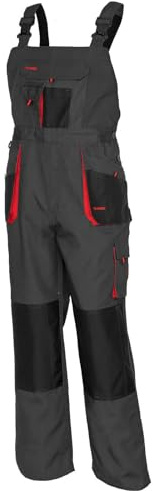 ART.MAS Classic Bib and Brace Dungaree Overalls, Pro Wear Workwear, Multipockets, Pocket For Knee Pads, Durable Triple Stitched Seams, 2 colors (56 (38-40inch), RED)