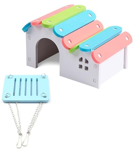 TYGFRT Assembled Cabin Set with Hamster Swing, Hiding Place, Sleeping Nest, Waterproof & Colorful Nest