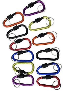 Carabiner Clips With Screw Gate For Hiking, Traveling & Camping – Aluminium Hiking Clips For Secure Fastening – Pack of 12 Colourful Carabiners