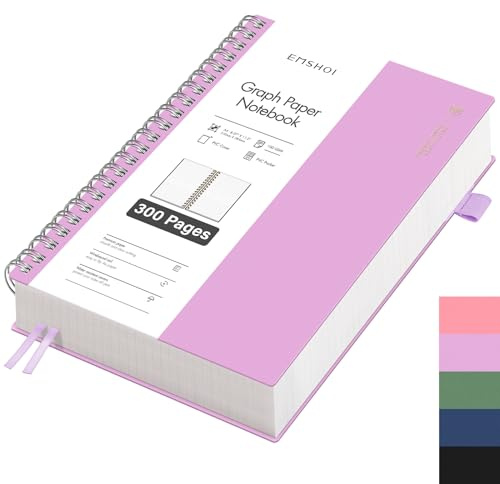 EMSHOI Notizbuch A4 Kariert, 100g/m² Papier, 300 Seiten - Violett