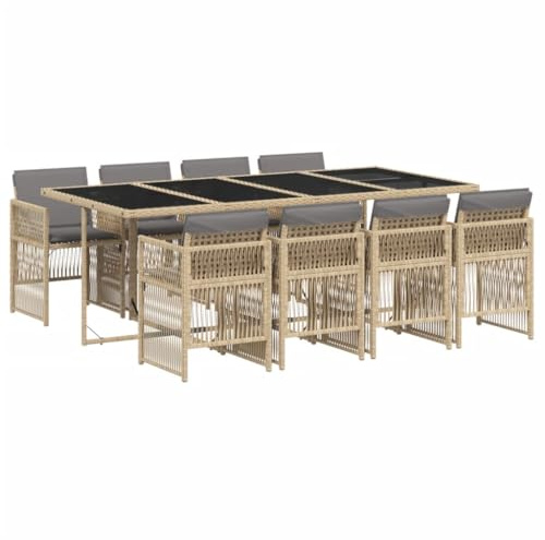 vidaXL Garten Essgruppe 9-TLG., Gartenmöbel Set Tisch mit 8 Stühle, Gartengarnitur mit Kissen, Sitzgruppe Essgarnitur Terrasse, Beigemischung Poly Rattan