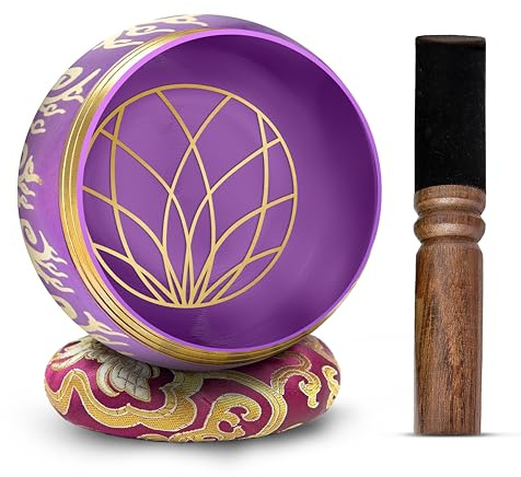 Tibetan Singing Bowl Set - 4 Easy To Play Authentic Handmade For Meditation Sound 7 Chakra Healing By HIMALAYAN BAZAAR (Purple, 4)