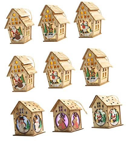 TOPBATHY Christbaumschmuck weihnachtsdeko Weihnachts Party weihnachtspräsente Weihnachten Mini- Dorf leuchtendes Hängendes Ornament aus Holz Holzhandwerk für die Dekoration