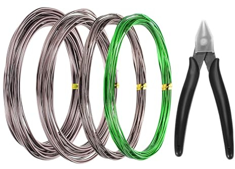 PATIKIL 1mm/1.5mm/2mm Bonsai Training Wire, 4 Roll Floral Wire Stems Anodized Aluminum Tree Wire 16.4 Feet for Gardening Branch Fixing Brown/Green