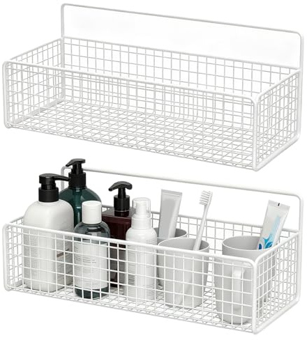 2 hängende Küchenkörbe, kleine Draht-Aufbewahrungskörbe mit spurlosem Aufkleber,Drahtkörbe,Drahtkorb Obstkorb Zur Wandmontage, ohne Bohren, Wandmontage für Küche Speisekammer Badezimmer Schlafzimmer