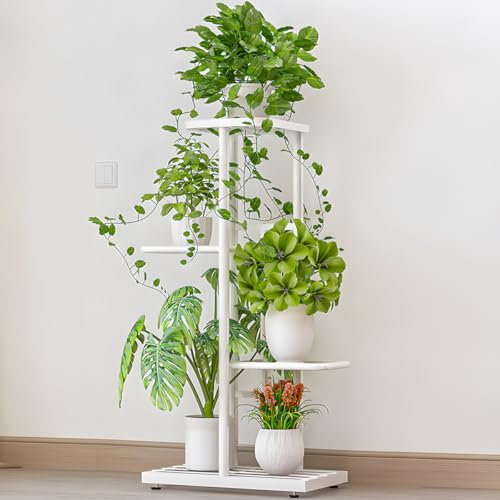 Civenhhd Pflanzenständer, Blumenständer, Gartenständer, Gartenständer, Topfständer, Zimmerpflanzenständer, mehrere Topfständer, Blumenständer Aufbewahrungsständer (Weiß, 4-stöckig und 5 Töpfe)