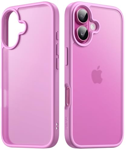 JETech Matte Hülle für iPhone 16, Rosa Rückseite | Robuster Schutz, Matte Rückseite, Anti-Fingerabdruck, Stoßfestes Design