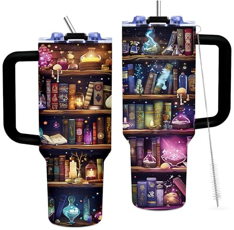 TNASURHUS Book Lovers Gifts 40oz Tumbler with Handle and Straw, Book Tumbler for Friend, Bookish Gifts for Women Readers Librarian, Book Accessories Stainless Steel Travel Mug 1 Pcs