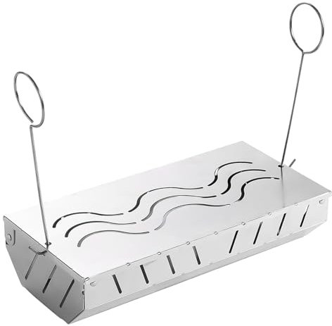 Wood Chip Smoker Box, Charcoal Grill Accessory with Lid, 9.65x4.61x2.17 Inches, Enhances Smoky Flavor, Stainless Steel BBQ Smokes Box for Meat, Fish, and Vegetables, Outdoor