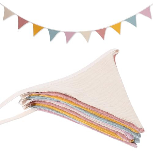 QFGasre Pennant Banners Triangles Bunting Flag Fabric Garland Organic Cottons Bunting for Nursery Decor Birthday Boho Wedding Shower Party Event