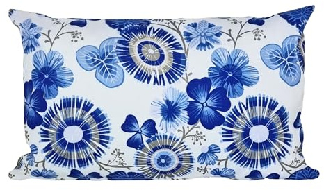 JACK 30x50cm Motiv Outdoor Lounge Kissen Dekokissen inkl. XXL-Füllung Wasserabweisend Sitzkissen Garten Stuhl Lotus Effekt, Farbe:Blumen Blau