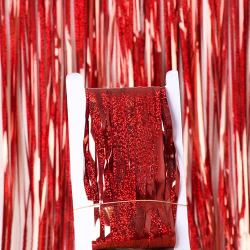 YKAFADE 8 Stück Vorhänge Lametta Glitzer Glänzend Rot - 1m x 2m Metallische Folie Fransen Vorhang Metallische Glitzervorhang Fringe Hintergrund Fringe für Geburtstag Hochzeit Party Deko