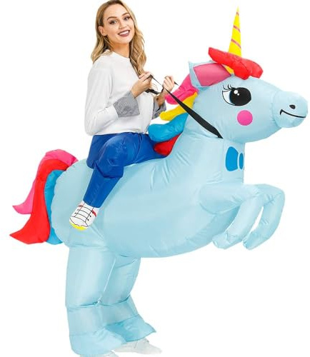 JASHKE Aufblasbares Einhorn Kostüm für Erwachsene, Reiter-Design, Karneval und Halloween Verkleidung