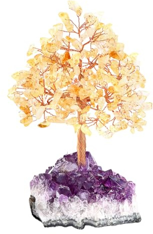 Árbol de la Vida de Amatista Natural - Árbol del Dinero de Cristal Morado para Decoración Zen, Regalo Original de Cumpleaños para Mujer, Piedra de Energía y Accesorios de Escritorio (Citrino)