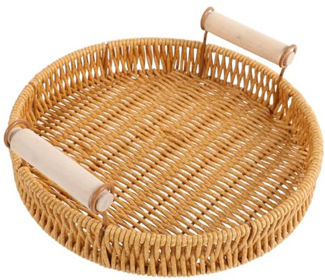 FUNNETOYU Bandeja De Asa Cesta Tejida Mano De Cocina Diseño Elegante Para Mesa De Centro