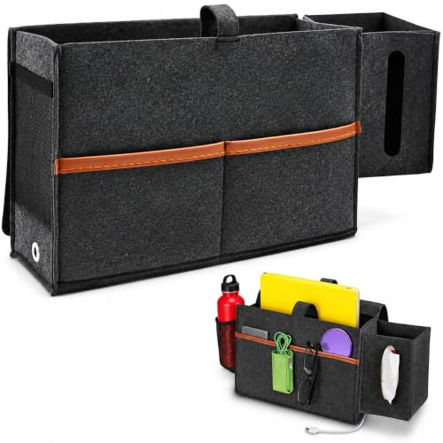 VGECEE Betttasche Filz zum Einhängen Sofa Organizer Filz Nachttisch Tasche | Bett Caddy, Aufbewahrungstasche Seite Hängend, Bett Hängeaufbewahrung mit Taschentücher Box, für Buch Handy