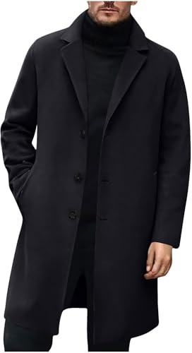 Générique Manteau Homme Hiver Long Manteau Homme Laine Veste Col Cranté Trench Coat Simple Boutonnage Classique Pardessus Parka Caban Veste Slim Fit Manteaux Habillé Hiver Chaud Vêtements D'extérieur