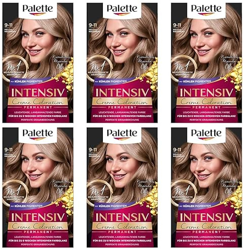 6x Palette Intensive Creme Coloration Permanent 9-11 Helles Roségrau Leuchtende,Langanhaltende Farbe Für bis 8 Wochen intensiven Farbglanz Maximale Farbkraft 115ml (6er Pack)